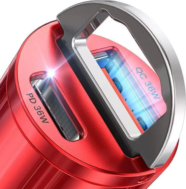 Main image of AINOPE USB C Car Charger Adapter, PD36W & QC36W Fast Charging, Mini & All Metal, Compatible with iPhone 15/14 Pro Max/13 & Samsung Smartphones, Red