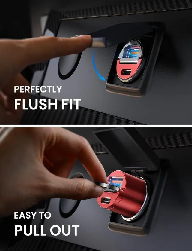 Alt view image 5 of 6 - AINOPE USB C Car Charger Adapter, PD36W & QC36W Fast Charging, Mini & All Metal, Compatible with iPhone 15/14 Pro Max/13 & Samsung Smartphones, Red