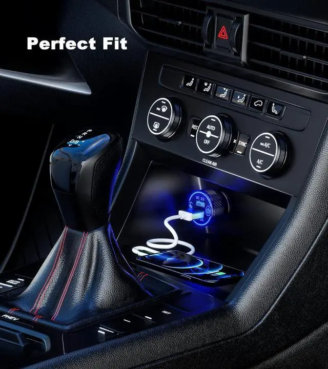 Alt view image 3 of 7 - BRCOVAN Car Charger, Dual QC3.0 Port USB Car Phone Charger Adapter, 36W 3A Fast Charge with Touch Switch & Blue LED