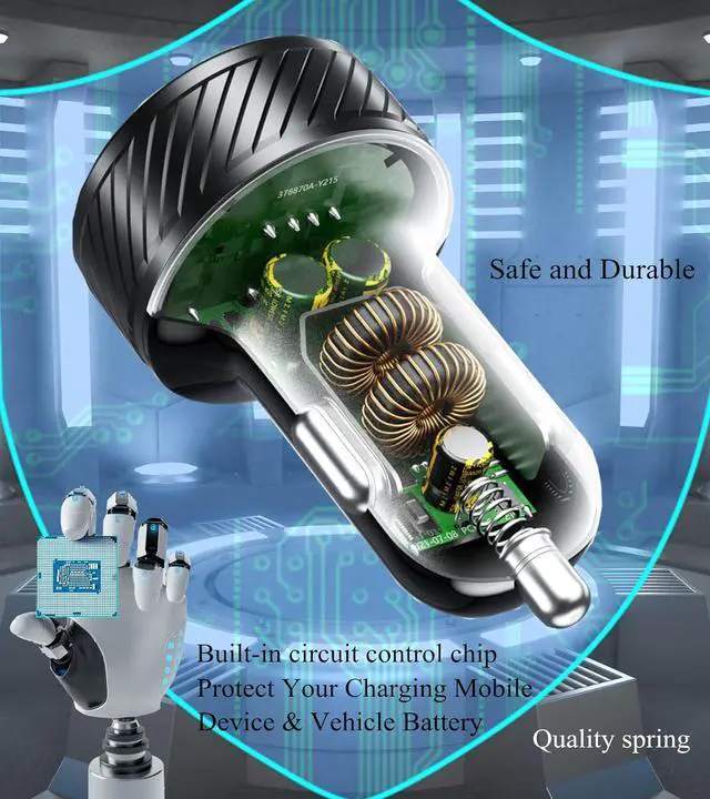 Alt view image 6 of 7 - BRCOVAN Car Charger, Dual QC3.0 Port USB Car Phone Charger Adapter, 36W 3A Fast Charge with Touch Switch & Blue LED