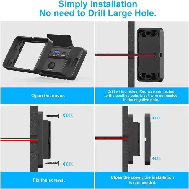 Alt view image 5 of 7 - 2 Pack 12V USB Outlet Surface Mount Lightweight, Dual USB C 30W and QC 18W Car USB Port 12 Volt USB Cigarette Lighter Replacement Charger Socket Panel with Button Switch for RV Bus Marine Motorcycle