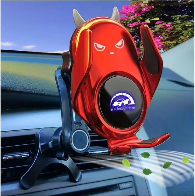 Main image of Car Phone Holder Mount Wireless Charging Auto Clamping Rotatable Vent Clip Cute Red Demon for iPhone Samsung Galaxy Andriod Phone