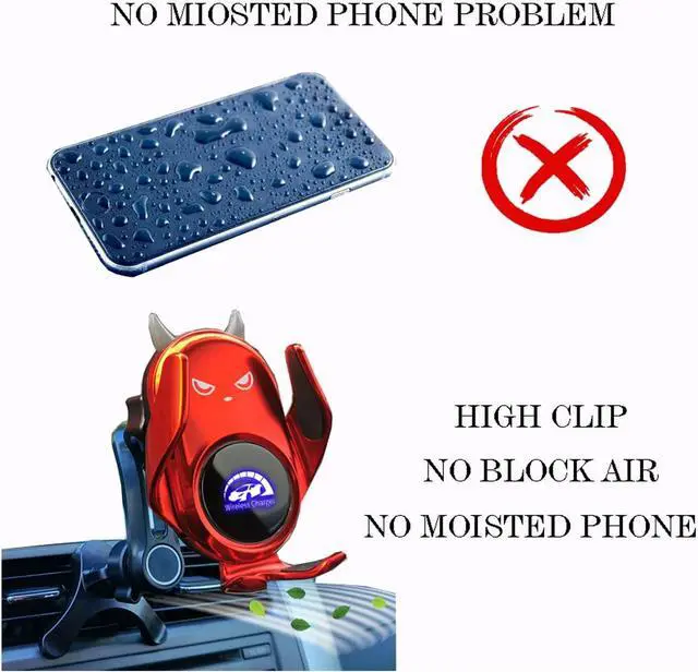 Alt view image 2 of 3 - Car Phone Holder Mount Wireless Charging Auto Clamping Rotatable Vent Clip Cute Red Demon for iPhone Samsung Galaxy Andriod Phone