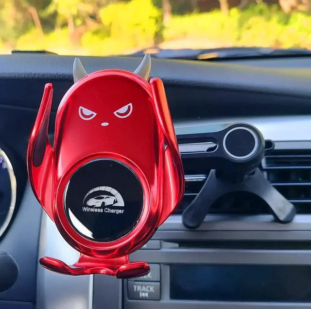 Alt view image 3 of 3 - Car Phone Holder Mount Wireless Charging Auto Clamping Rotatable Vent Clip Cute Red Demon for iPhone Samsung Galaxy Andriod Phone