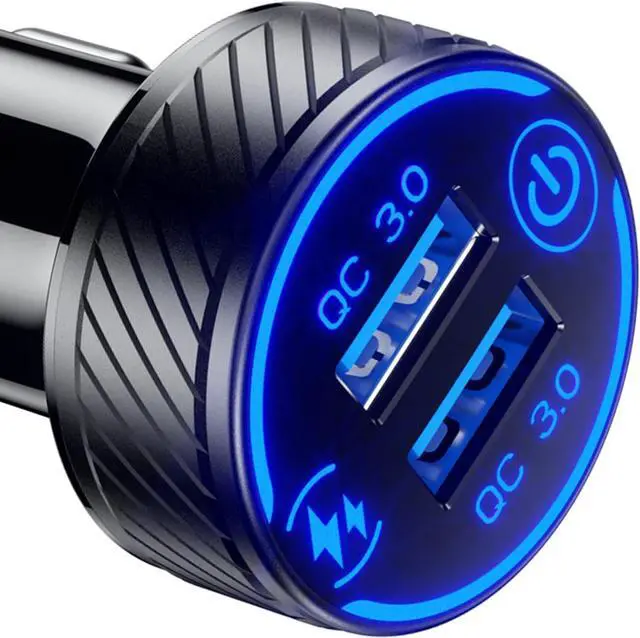 Main image of BRCOVAN Car Charger, Dual QC3.0 Port USB Car Phone Charger Adapter, 36W 3A Fast Charge with Touch Switch & Blue LED