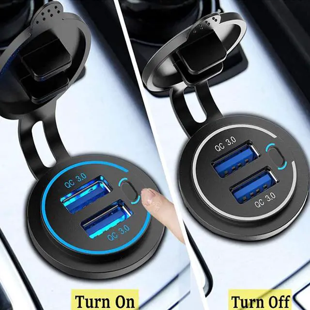 Alt view image 4 of 7 - Zennova [2 Pack] 12V Dual USB Quick Charger 3.0 Port Waterproof Power Outlet With Power Switch for Car, Golf Cart, Boat, Marine, Bus, Truck, RV, Motorcycle