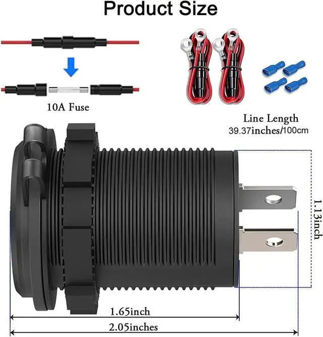 Alt view image 6 of 7 - Zennova [2 Pack] 12V Dual USB Quick Charger 3.0 Port Waterproof Power Outlet With Power Switch for Car, Golf Cart, Boat, Marine, Bus, Truck, RV, Motorcycle