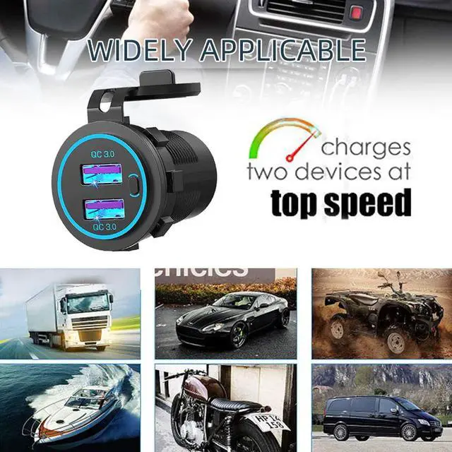Alt view image 7 of 7 - Zennova [2 Pack] 12V Dual USB Quick Charger 3.0 Port Waterproof Power Outlet With Power Switch for Car, Golf Cart, Boat, Marine, Bus, Truck, RV, Motorcycle