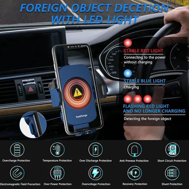 Alt view image 3 of 7 - Wireless Car Charger, Fast Charging 15W Auto Clamping Car Charger Phone Holder Phone Mount for iPhone16 15 14 13 12 11 Pro Max Xs, Samsung Galaxy S23 Ultra S22 S21 S20 S10+ Note 9, etc(Blue)