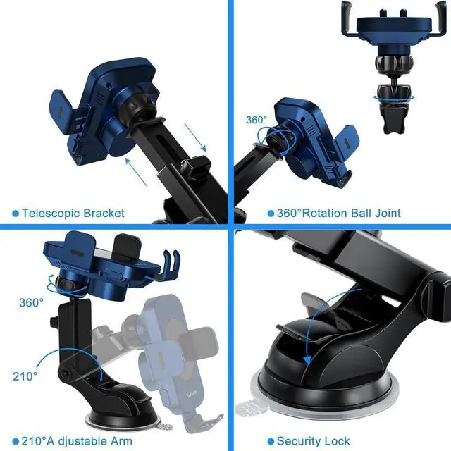 Alt view image 5 of 7 - Wireless Car Charger, Fast Charging 15W Auto Clamping Car Charger Phone Holder Phone Mount for iPhone16 15 14 13 12 11 Pro Max Xs, Samsung Galaxy S23 Ultra S22 S21 S20 S10+ Note 9, etc(Blue)