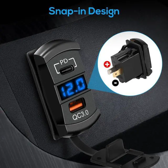 Alt view image 6 of 7 - Linkstyle Rocker Switch Outlet, 36W QC 3.0 USB-A & 55W PD USB-C Port Charger Socket, LED Voltmeter for Car Boat