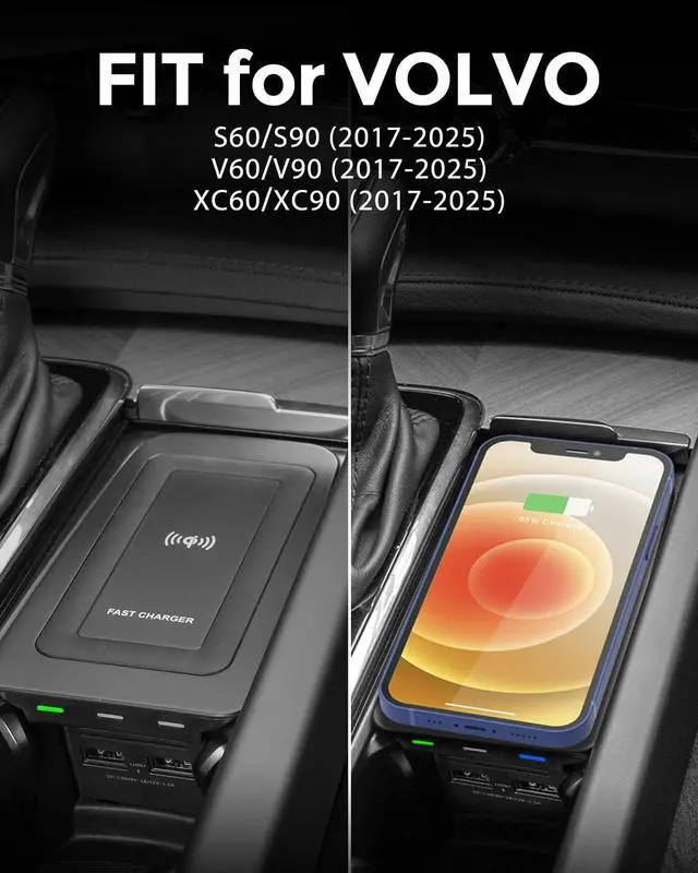 Alt view image 6 of 7 - Car Wireless Phone Charger for Volvo 2017-2025 XC90 XC60 S90 S60 V90 V60 2025 2024 2023 2022 2021 2020 2019 2018 2017 Center Console Accessories Charging Pad