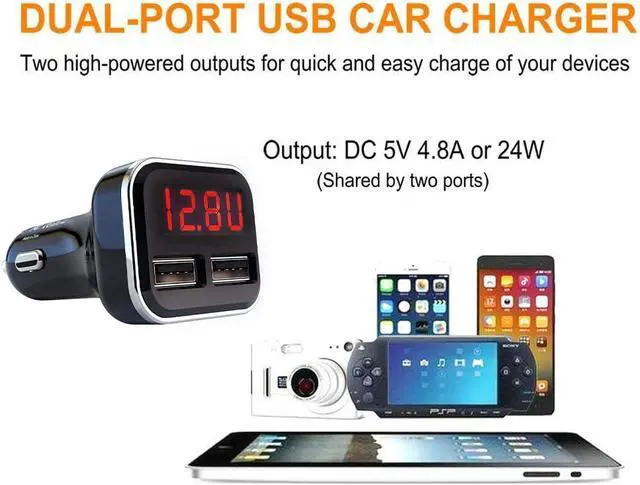 Alt view image 2 of 6 - Aliavation Cigarette Lighter USB Charger with Voltage Display, 24W Dual Port Car Charger, Battery Monitor 12 Volt to Adapter Volt Meter for IP 16/15/14/13/12/11/X/8, Sam Sung, Google, Galaxy & More