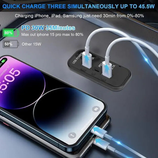 Alt view image 3 of 7 - 3 Ports 12V RV USB Outlet 45.5W, 4PCS PD3.0 Type-C Quick Charge & Dual A Port 3.1A Panel Wall Mount, Automotive Car Socket Charger Adapter for RV Marine Boat Bus ATV Motorcycle Truck