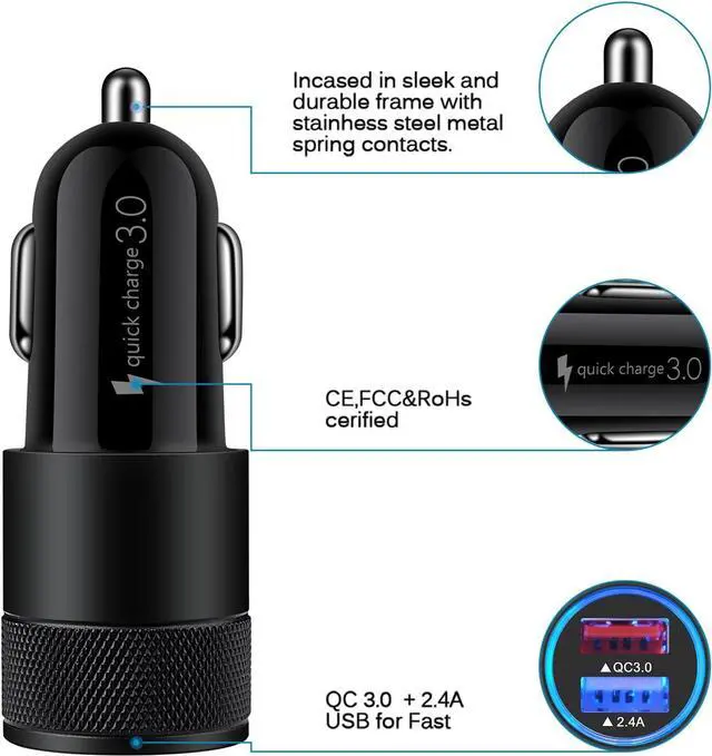 Alt view image 3 of 6 - Quick Charge 3.0 Fast Charger Kit for Samsung Galaxy S24 A14 A54 S23 S22 S21 S20 A15 A13 Z Fold/Flip 5,Google Pixel 8 7 6 Pro 7a 6a 5,Wall Charger Block+Car Charger Adapter+2X Nylon Type C Cable(6ft)