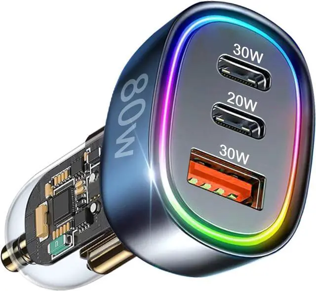 Main image of USB C Car Charger, 80W [Dual PD3.0&QC30W] Cigarette Lighter Adapter, 3 Ports Car Phone USB Charger Fast Charging for iPhone 16 15 Pro Max 14 Samsung Galaxy S24/23 Google Pixel LG iPad