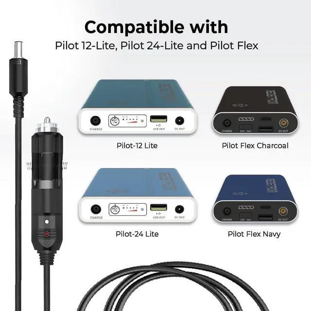 Alt view image 5 of 7 - Car Charger for Pilot-12 Lite, Pilot-24 Lite and Pilot Flex, Cigarette Lighter Adapter, Car Power Inverter CPAP Supplies for CPAP Battery