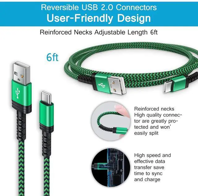 Alt view image 3 of 7 - [6FT,4 Pack ] Android Fast Charging Cable,USB A to Type C Phone Cord C Port Car Cable for Samsung Galaxy A17 S24,A15,S23 A13,S25,S21,S22,Z Flip 7/6/5/4,Z Fold 7/6/5/4;Google Pixel 9 8Pro 7 6,iPhone 17