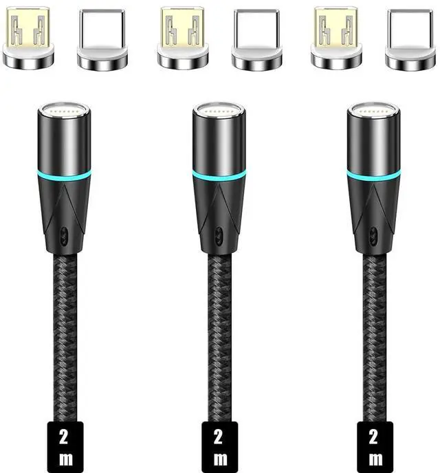 Main image of NETDOT 2in1 Gen12 6.6ft/3 Pack Black 18W Fast Charging Magnetic Phone Charger and Data Transfer for USB-C and Micro-USB Phones