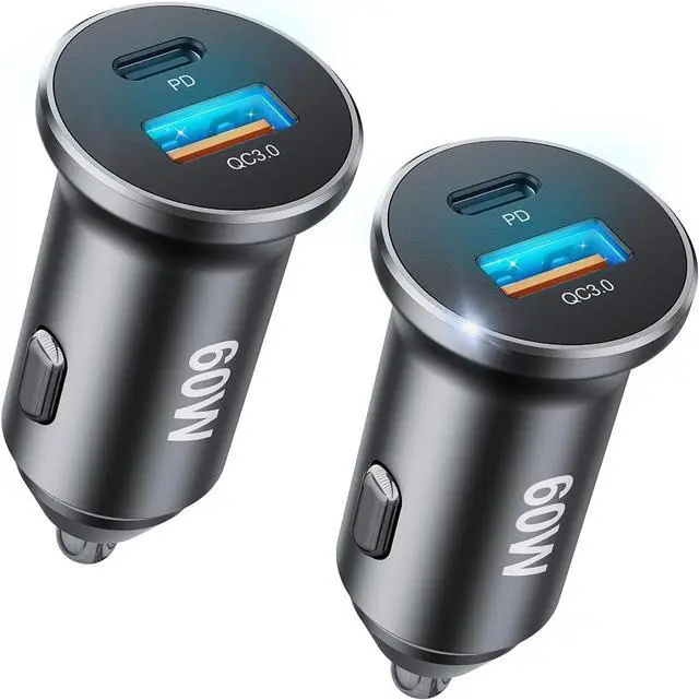 Main image of 2-Pack Super Car Charger Type C 60W, [PD&QC] Dual Fast Charging Cigarette Lighter Car Adapter Compatible with Samsung S24/S23/S22/S21 Ultra, iPad Pro, Pixel 9