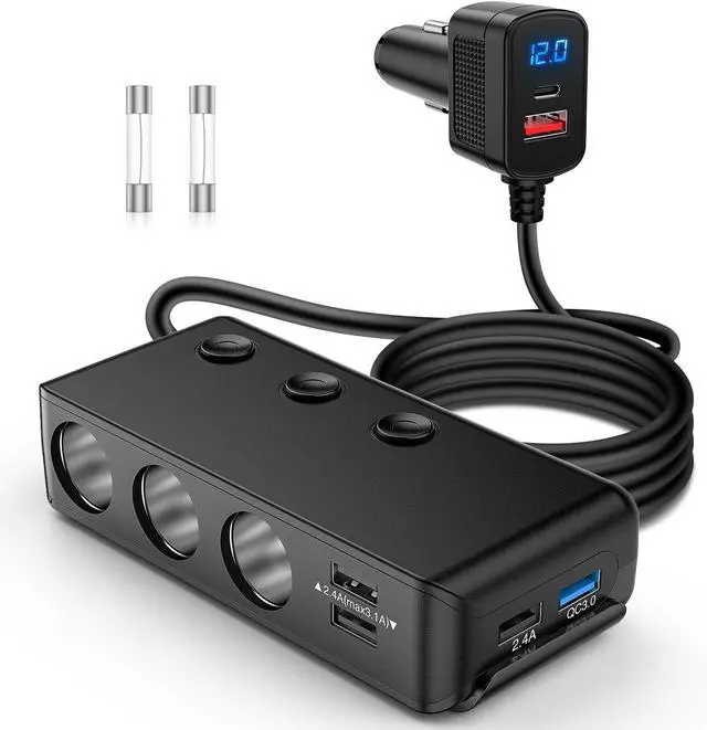 Main image of Nilight 9 in 1 Cigarette Lighter Adapter Splitter QC 3.0 3 Sockets 4 USB Ports Power Splitter with PD/QC 3.0 Independent Switches LED Voltage Display for 12V/24V Cars Van Truck Camper