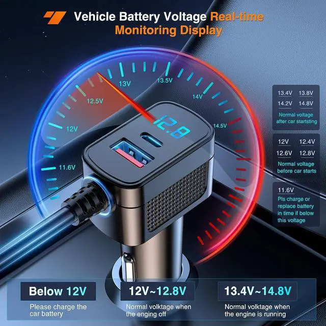 Alt view image 4 of 7 - Nilight 9 in 1 Cigarette Lighter Adapter Splitter QC 3.0 3 Sockets 4 USB Ports Power Splitter with PD/QC 3.0 Independent Switches LED Voltage Display for 12V/24V Cars Van Truck Camper