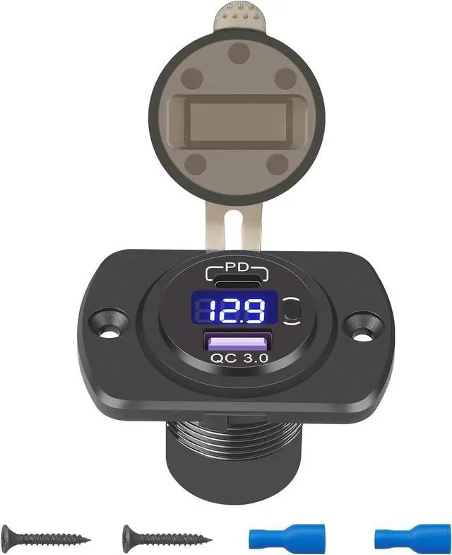 Main image of Linkstyle 12V USB Outlet, 30W PD Port & 18W QC3.0 USB A Port Charger Socket with Button & LED Voltmeter for Car Boat Motorcycle RV