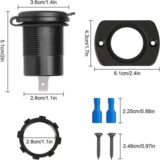 Alt view image 5 of 7 - Linkstyle 12V USB Outlet, 30W PD Port & 18W QC3.0 USB A Port Charger Socket with Button & LED Voltmeter for Car Boat Motorcycle RV