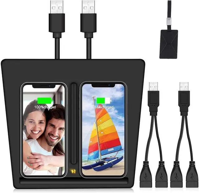 Alt view image 2 of 7 - VXDAS Wireless Charger, Dual 10W QI Wireless Phone Charging Pad M3 Car Center Console for Tesla Model 3 Accessories Panel with 7pcs Custom Cup Mat Center Console Liner mat-Upgrade