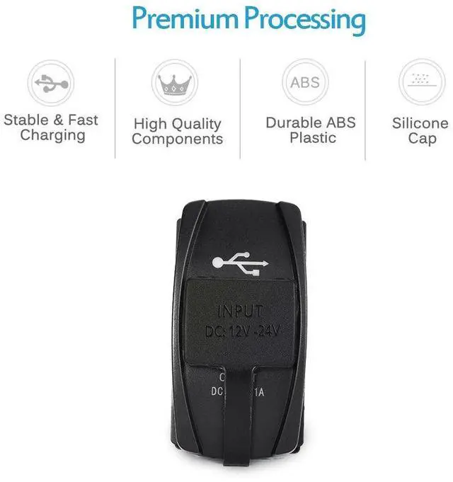 Alt view image 6 of 7 - MICTUNING Universal Rocker Style Car USB Charger - with Blue LED Light Dual USB Power Socket for Rocker Switch Panel