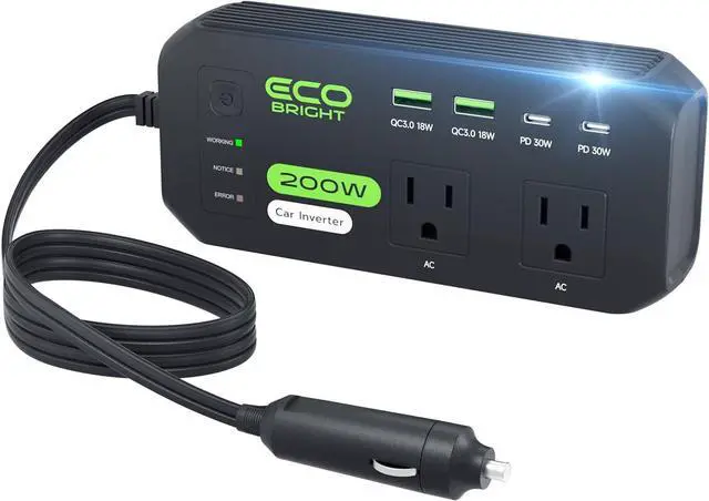 Main image of 200W Car Power Inverter, DC 12V to 110V AC Car Charger Adapter with Fast Charging [30W USB-C]/18W USB-QC 3.0, Car Plu Adapter Outlet Charger for Laptop, Phone, Tablet