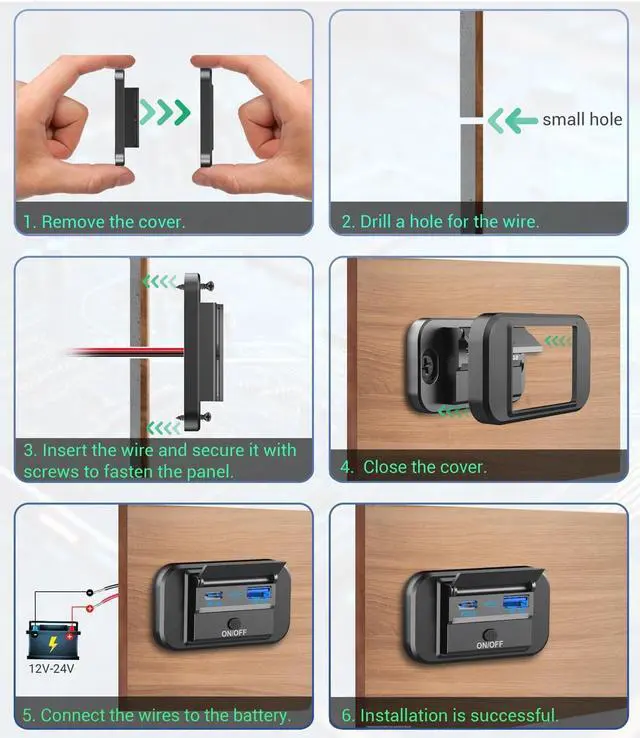 Alt view image 5 of 7 - Qidoe PD 20W Type-C and 18W QC3.0 USB Port Surface Mount Car Charger Socket with Button Switch, Waterproof 12V Panel for Car, RV, ATV, Truck, Marine, Golf Cart