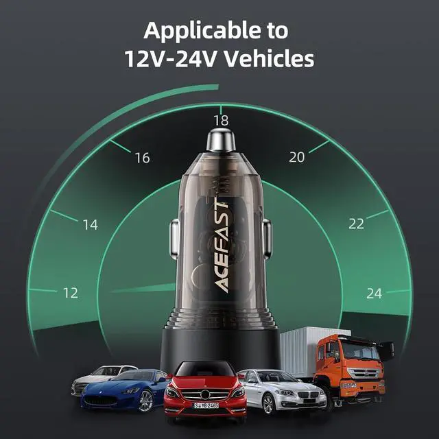 Alt view image 3 of 7 - 60W Fast Car Charger USB C with Voltage Display, ACEFAST PD3.0/QC3.0/AFC/FCP Fast Charging Dual Port Car Power Adapter for iPhone 13 Pro Max/13 Pro/13/13 mini/12 Pro Max, Samsung Galaxy S21/S21+/S20+