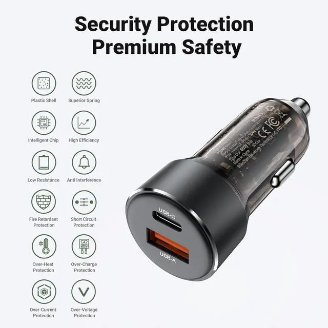 Alt view image 7 of 7 - 60W Fast Car Charger USB C with Voltage Display, ACEFAST PD3.0/QC3.0/AFC/FCP Fast Charging Dual Port Car Power Adapter for iPhone 13 Pro Max/13 Pro/13/13 mini/12 Pro Max, Samsung Galaxy S21/S21+/S20+