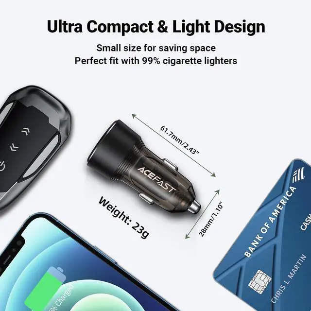 Alt view image 6 of 7 - 60W Fast Car Charger USB C with Voltage Display, ACEFAST PD3.0/QC3.0/AFC/FCP Fast Charging Dual Port Car Power Adapter for iPhone 13 Pro Max/13 Pro/13/13 mini/12 Pro Max, Samsung Galaxy S21/S21+/S20+
