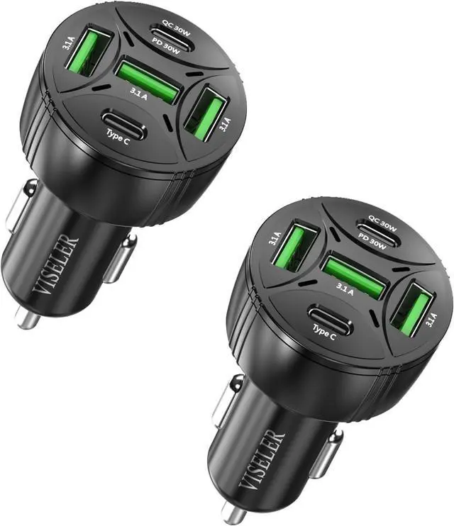 Main image of USB C Car Charger Adapter[2Pack], PD3.0 30W & QC3.0 30W 5 USB Car Phone Chager Fast Charging Compatible with iPhone 16/15/14/13 Pro Max/iPad, Tablet, Galaxy S24/Note 20 and More.