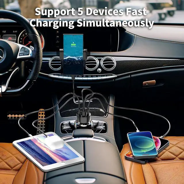 Alt view image 2 of 7 - USB C Car Charger Adapter[2Pack], PD3.0 30W & QC3.0 30W 5 USB Car Phone Chager Fast Charging Compatible with iPhone 16/15/14/13 Pro Max/iPad, Tablet, Galaxy S24/Note 20 and More.