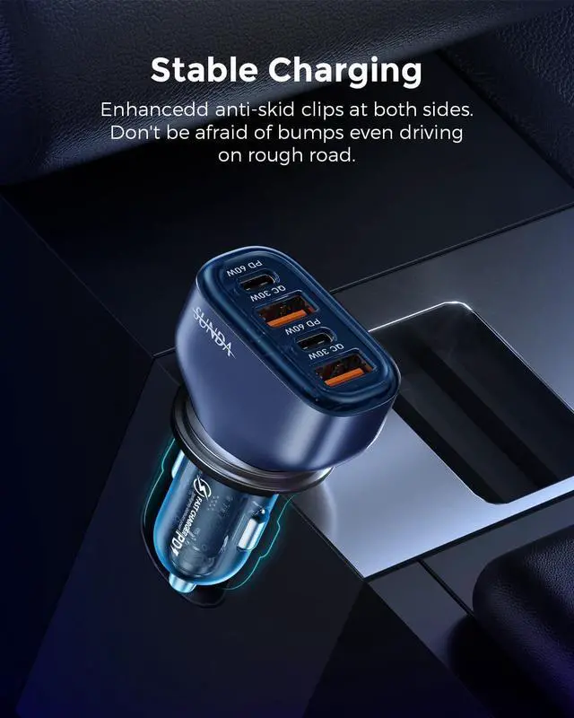 Alt view image 7 of 7 - SUNDA 120W USB C Fast Car Charger, 4-Ports Car Charger Adapter, Dual Type C PD60W/PPS60W Compatible with iPhone15/14Pro/Max/iPhone13/Galaxy/SamsungS23, Dual USB-A 18W QC3.0 for Android(Blue)
