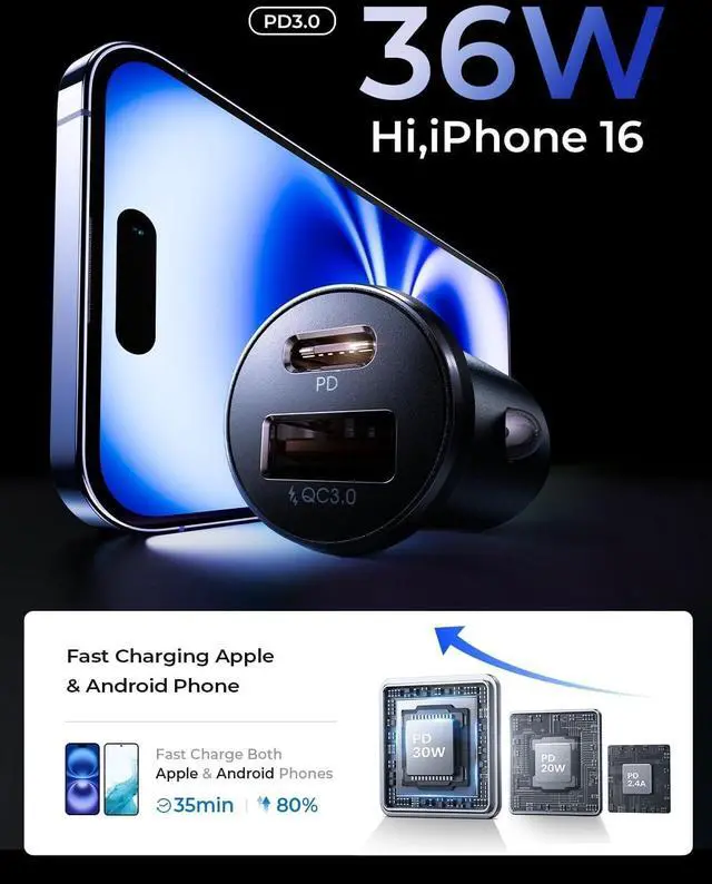 Alt view image 3 of 7 - LISEN 54W Car Phone Charger USB C, Cigarette Lighter Adapter, Car Accessories for iPhone, USB C Car Charger Adapter USBC Type C 12v, for 17 iPhone 16 Pro Max 15 14 13 12, Samsung Google iPad Andorid