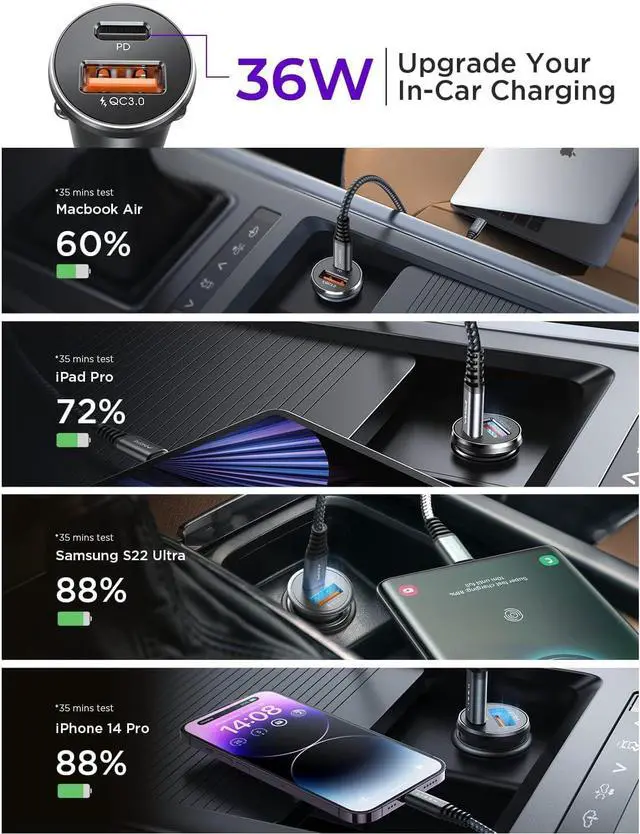 Alt view image 7 of 7 - LISEN 54W Car Phone Charger USB C, Cigarette Lighter Adapter, Car Accessories for iPhone, USB C Car Charger Adapter USBC Type C 12v, for 17 iPhone 16 Pro Max 15 14 13 12, Samsung Google iPad Andorid