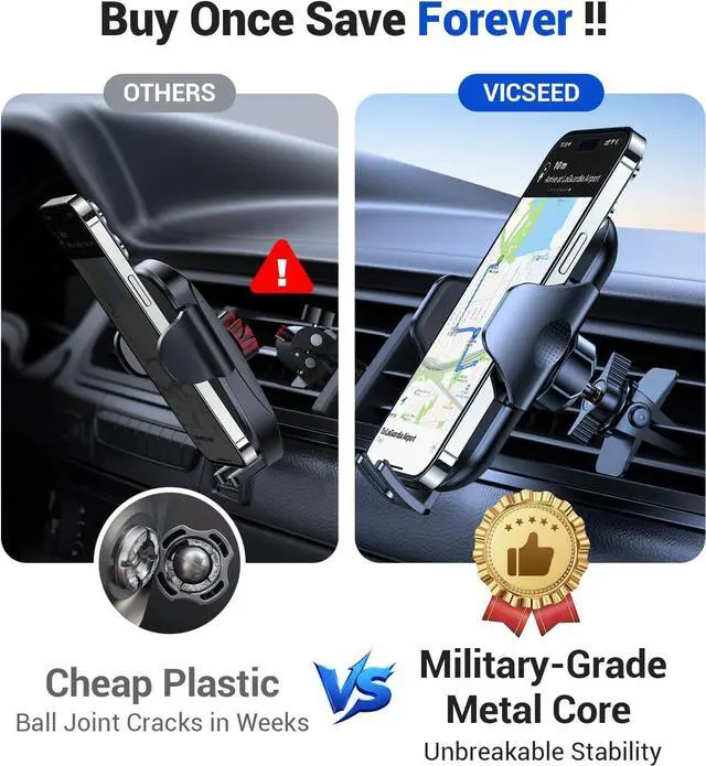 Alt view image 5 of 7 - VICSEED True Military-Grade Phone Holders for Your Car [Upgraded 95+LBS Strongest Suction] Cell Phone Mount for Car Dashboard Windshield Vent Truck Boat Stand Adjustable for iPhone Android