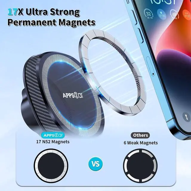 Alt view image 3 of 7 - APPS2Car for MagSafe Car Mount, Magnetic Phone Holder for Car Dashboard Windshield iPhone Mount Holder Compatible with iPhone 16 15 14 13 12 Pro Plus Max, 17 Strong Magnets, Charging Not Supported