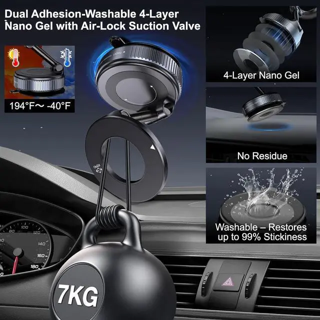 Alt view image 3 of 7 - Vacuum Magnetic Suction Phone Holder, Foldable and Retractable Hands-Free Suction Cup Phone Mount for Car/Gym/Mirror/Smooth Surface, Compatible with iPhone Android and All Smartphones (Black)