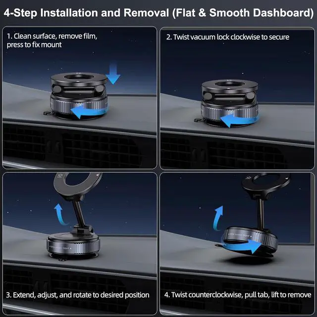 Alt view image 5 of 7 - Vacuum Magnetic Suction Phone Holder, Foldable and Retractable Hands-Free Suction Cup Phone Mount for Car/Gym/Mirror/Smooth Surface, Compatible with iPhone Android and All Smartphones (Black)