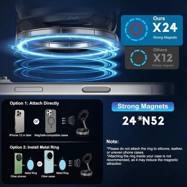 Alt view image 7 of 7 - Vacuum Magnetic Suction Phone Holder, Foldable and Retractable Hands-Free Suction Cup Phone Mount for Car/Gym/Mirror/Smooth Surface, Compatible with iPhone Android and All Smartphones (Black)