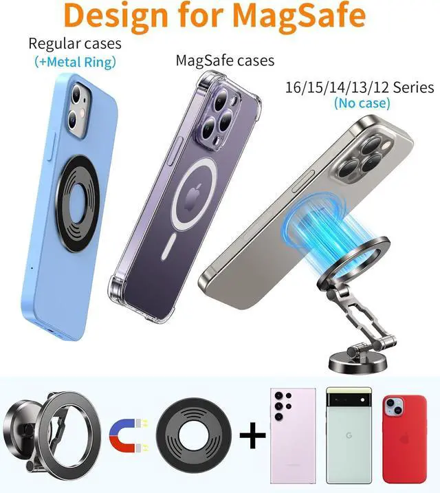 Alt view image 7 of 7 - Kaistyle for Magsafe Car Mount360° Adjustable Magnetic Phone Holder for Car Holder MountAll-Metal Foldable Cell Phone Holders for Your Car Dash for iPhone 16 Pro Max 15 14 13 12 Plus Mini