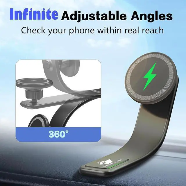 Alt view image 4 of 7 - 15W for MagSafe Car Mount Charger: Relocatable Car Phone Mount with 360° Adjustable Aluminum Arm , for Car Phone Mount Charger Dashboard/Windscreen/Vent Fit,Magnetic Phone Holder for car
