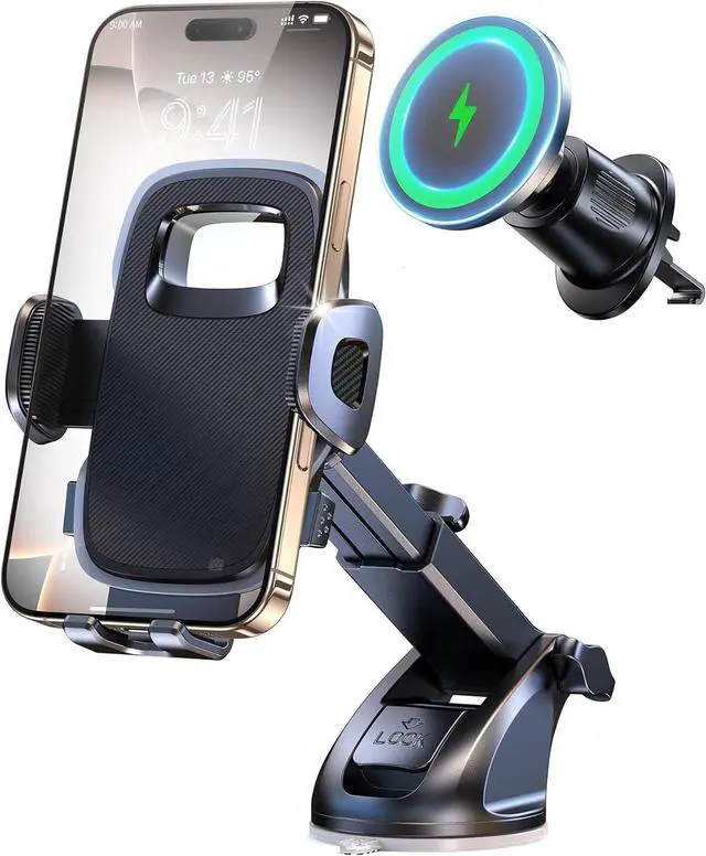 Main image of New 2025 Vacuum Magnetic Phone Suction Holder, 15W Wireless Charger for MagSafe Car Mount & Dashboard Windshield Vent Holder, All-Weather Suction for Uber, iPhone 16/15/14 Pro Max Plus