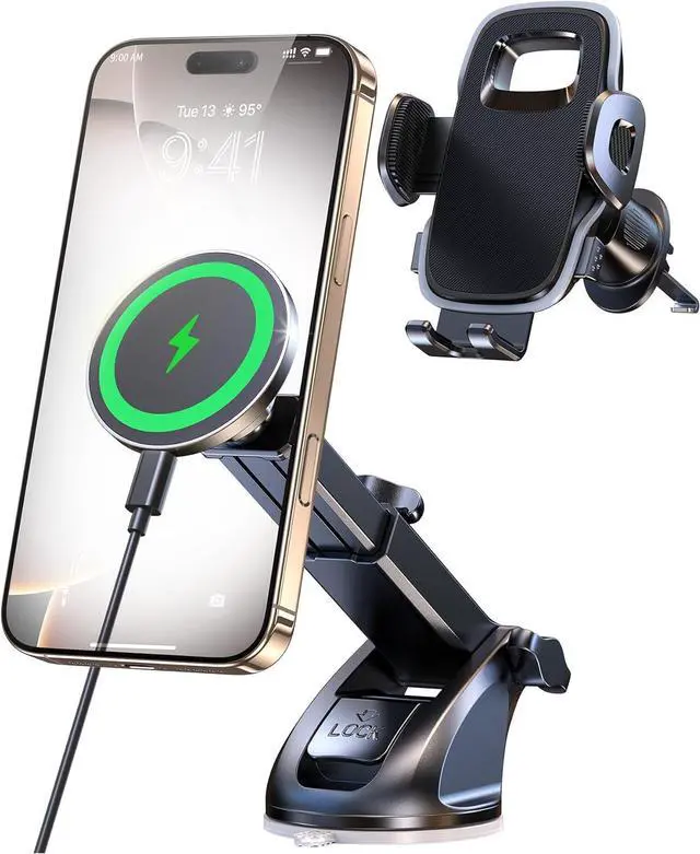 Alt view image 3 of 7 - New 2025 Vacuum Magnetic Phone Suction Holder, 15W Wireless Charger for MagSafe Car Mount & Dashboard Windshield Vent Holder, All-Weather Suction for Uber, iPhone 16/15/14 Pro Max Plus