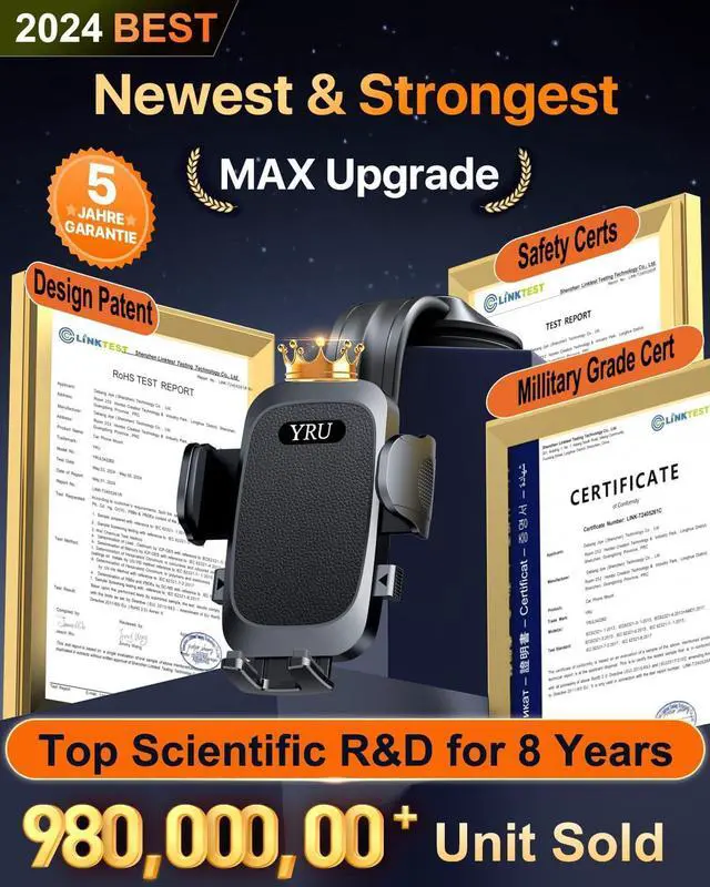 Alt view image 5 of 7 - YRU 2025 BestRotate 90+LBS Safest Strongest Suction Ultimate Car Phone Holder MountMilitary-Grade & All Patent Safety Certs Dashboard Windshield for iPhone 16 15 Pro Max 14 13 Samsung, Black